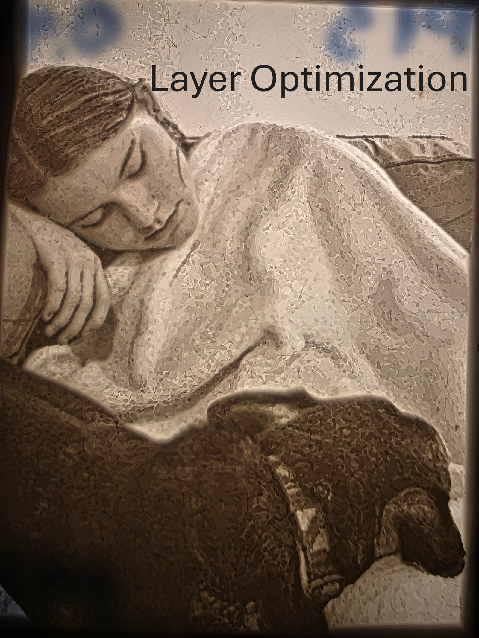 Lithophane print at pass 3, after layer height optimization, showing significantly finer detail